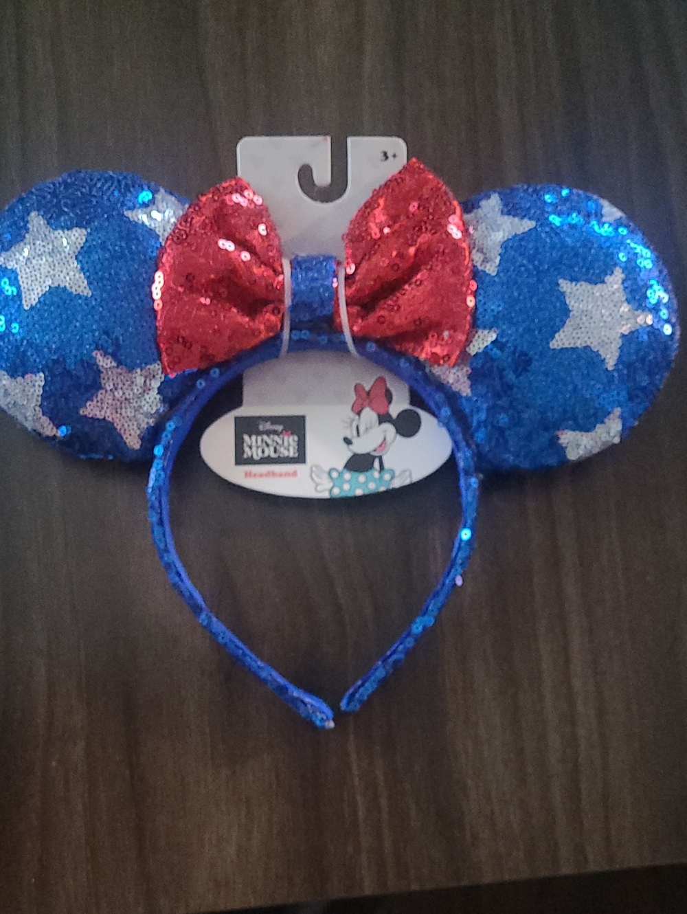 Disney Sequin Minnie Ear Headband — Blue Ears with Red Bow